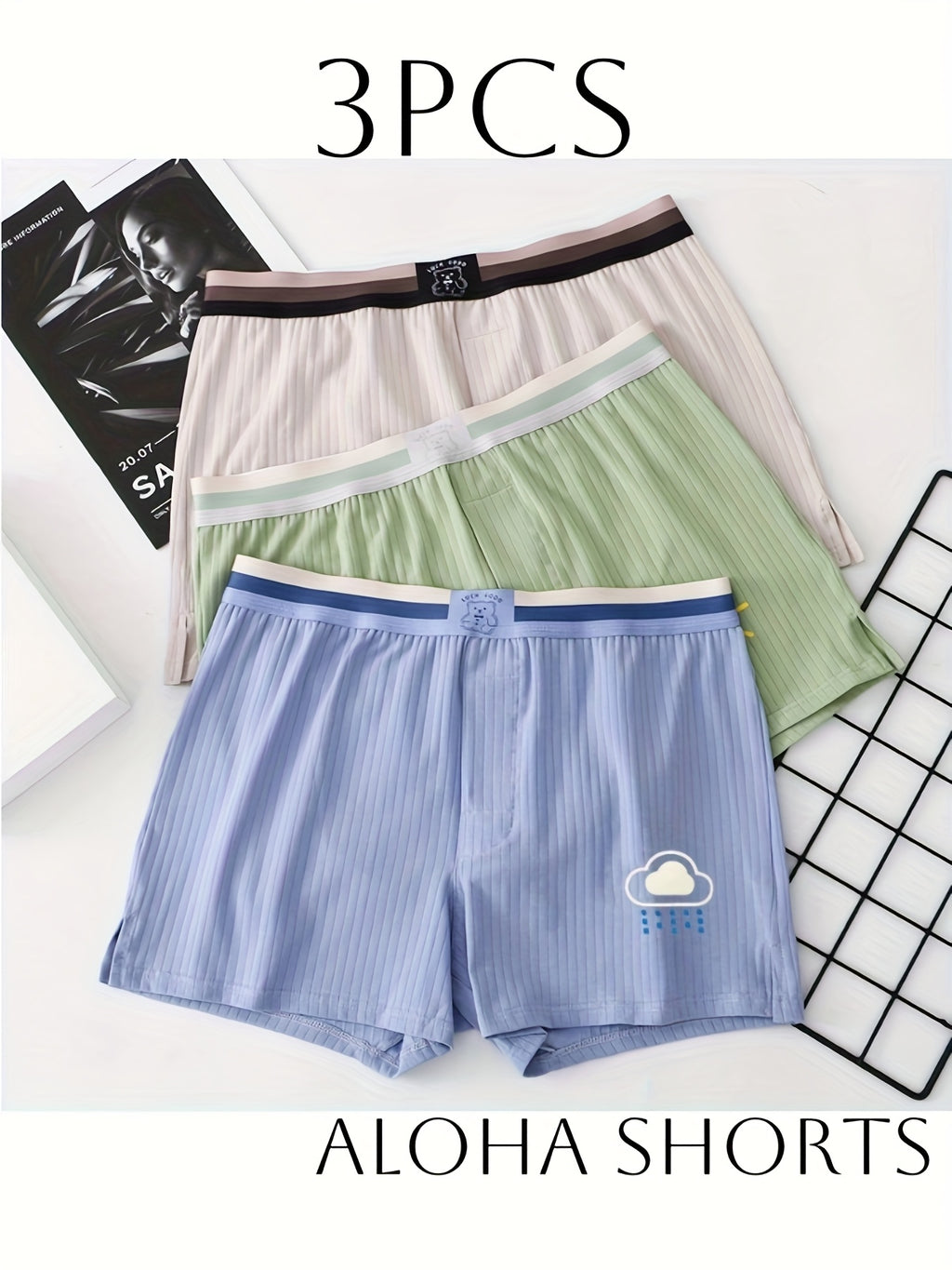 Boxer long large coton homme — lot de 3, imprimé