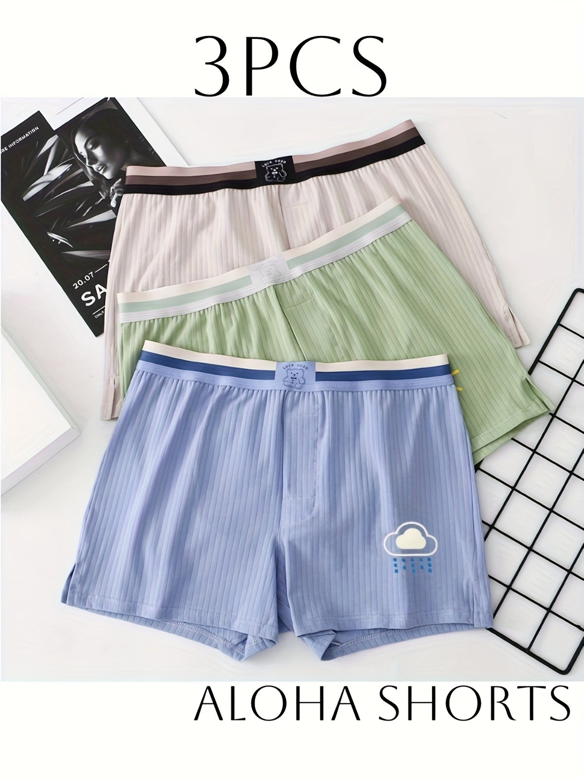 Boxer long large coton homme — lot de 3, imprimé