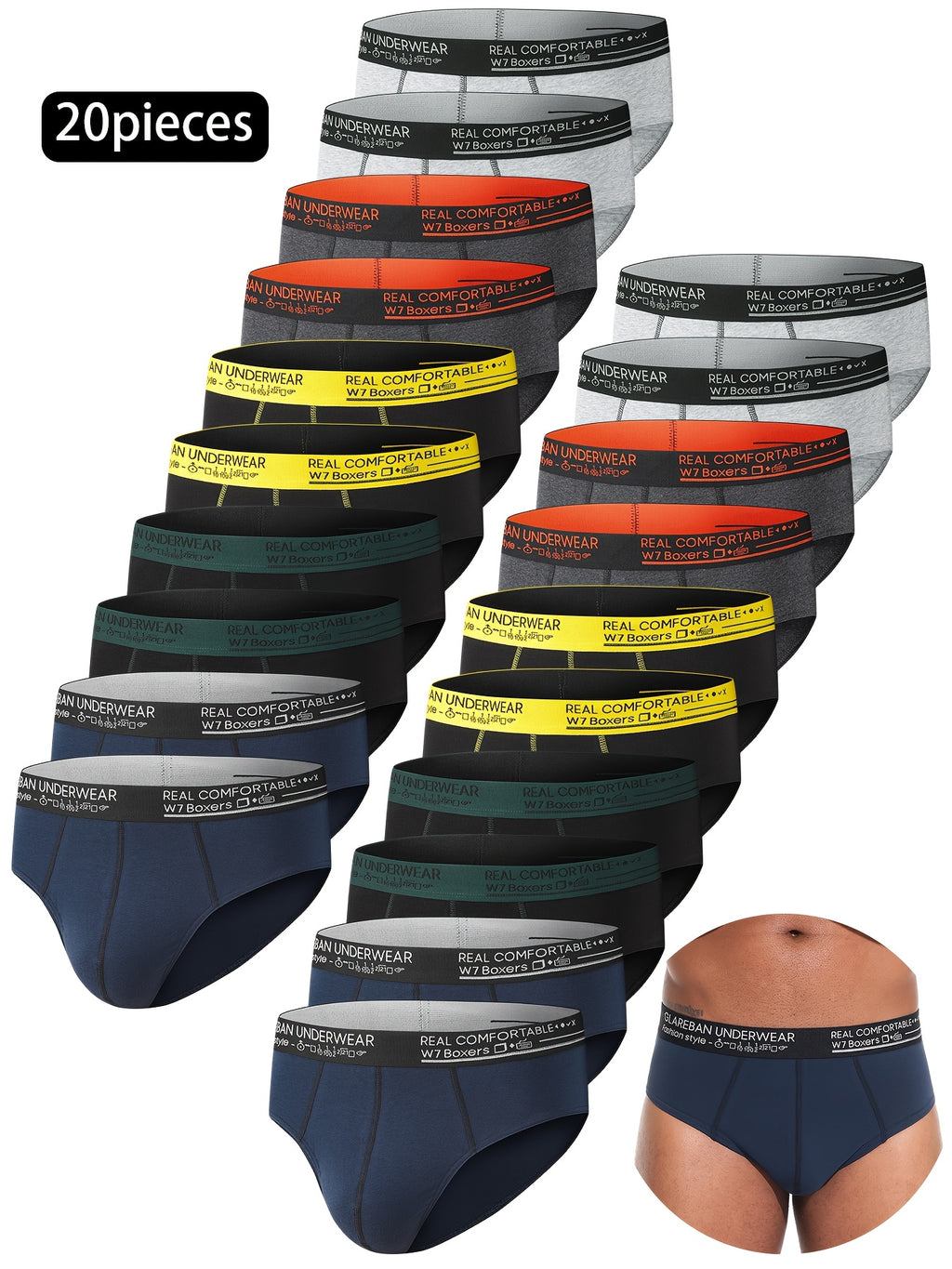 Slip coton homme — lot de 20, uni