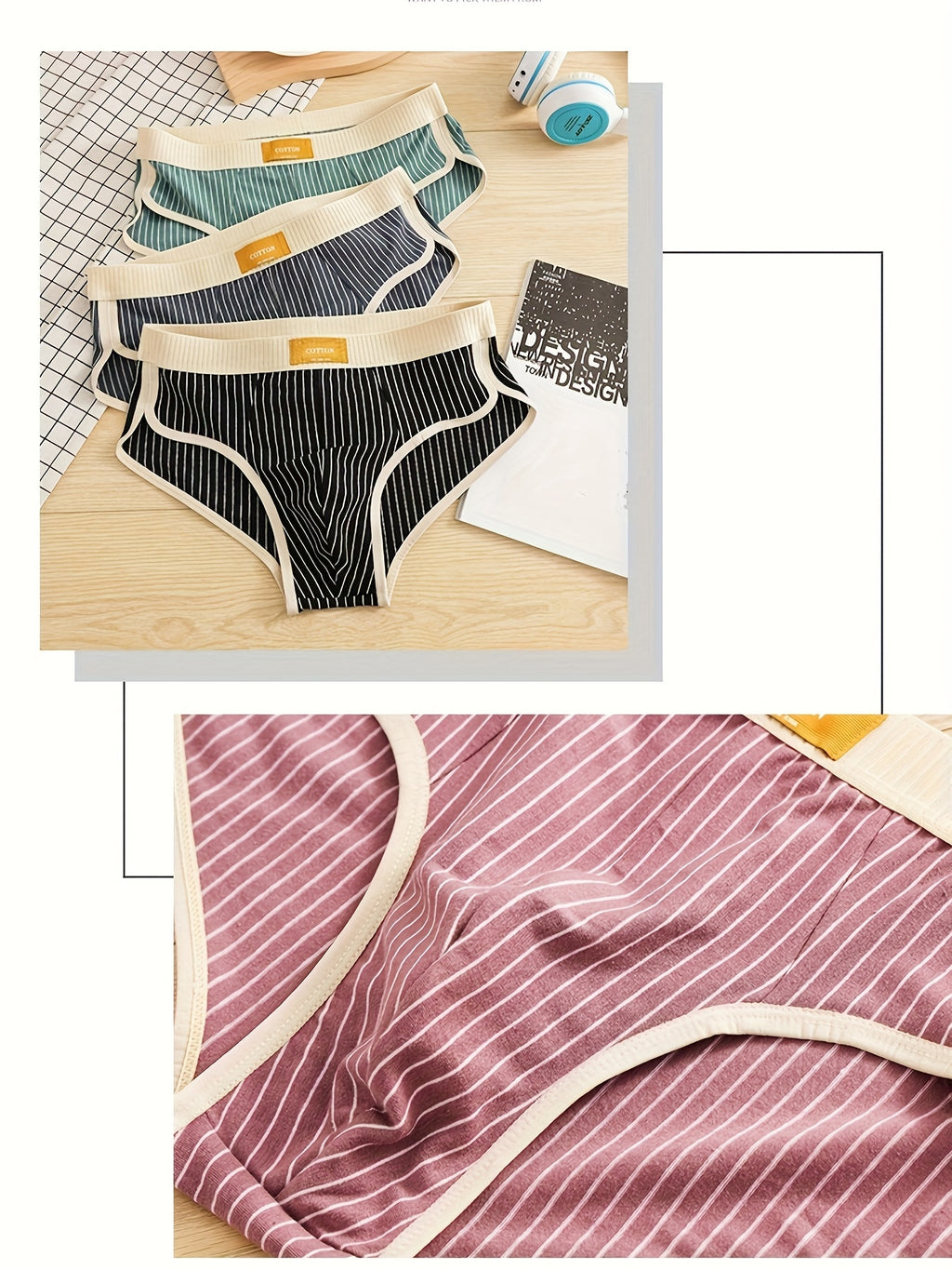 Slip grande taille de sport coton homme — lot de 6, rayé