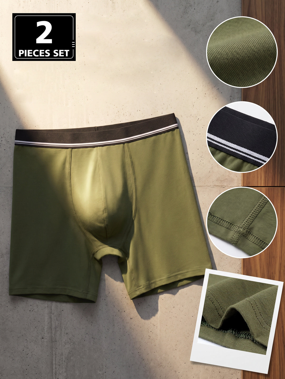Slip sans couture coton homme — lot de 2, vert fougère