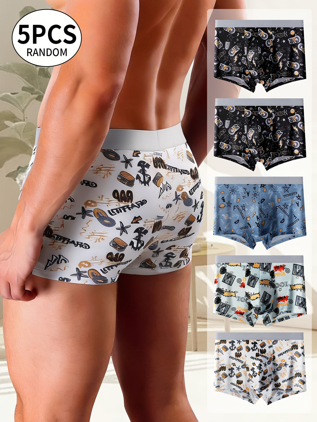 Boxer microfibre homme — lot de 5, imprimé, du XS au XXL