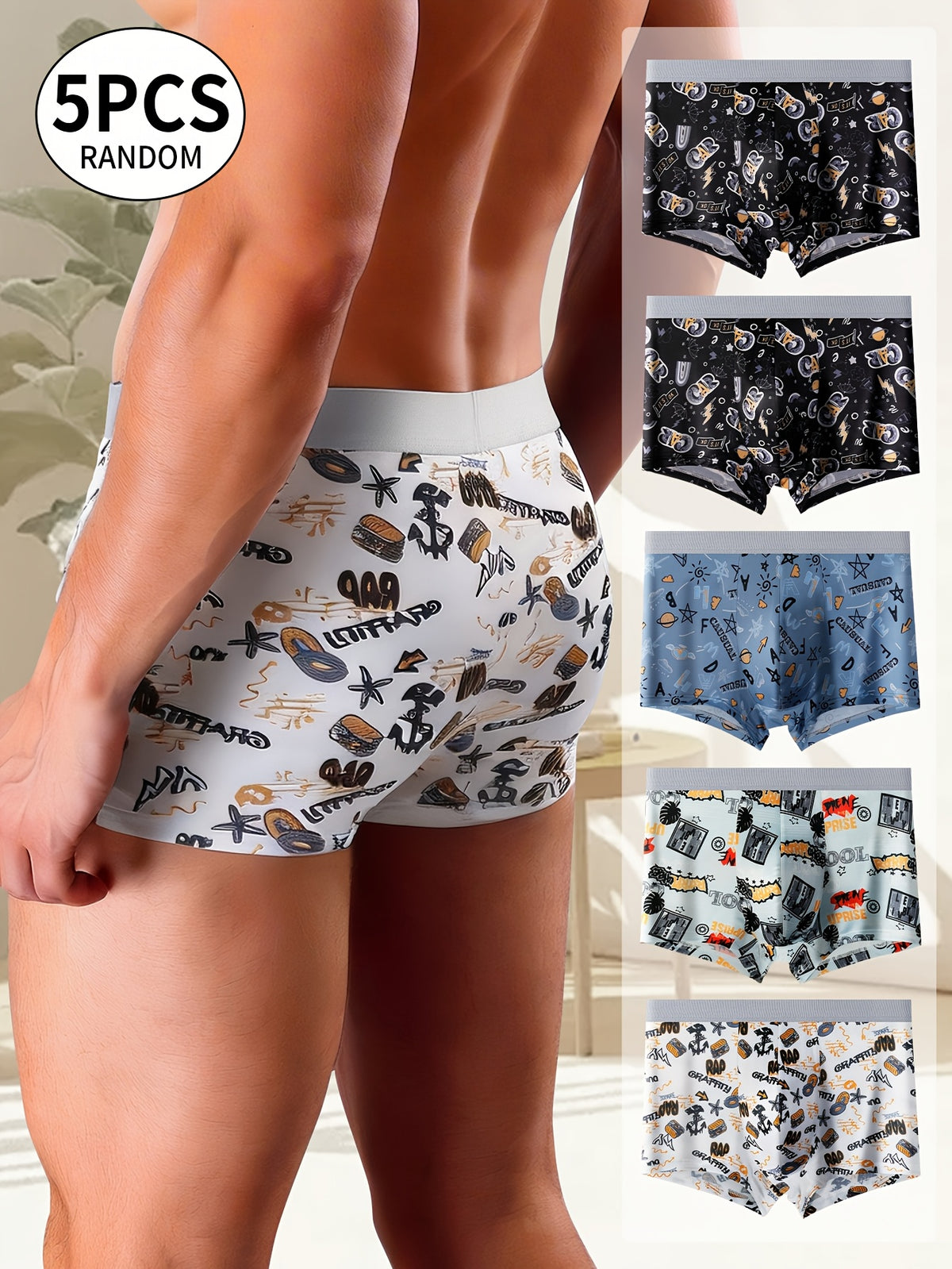 Boxer microfibre homme — lot de 5, imprimé, du XS au XXL
