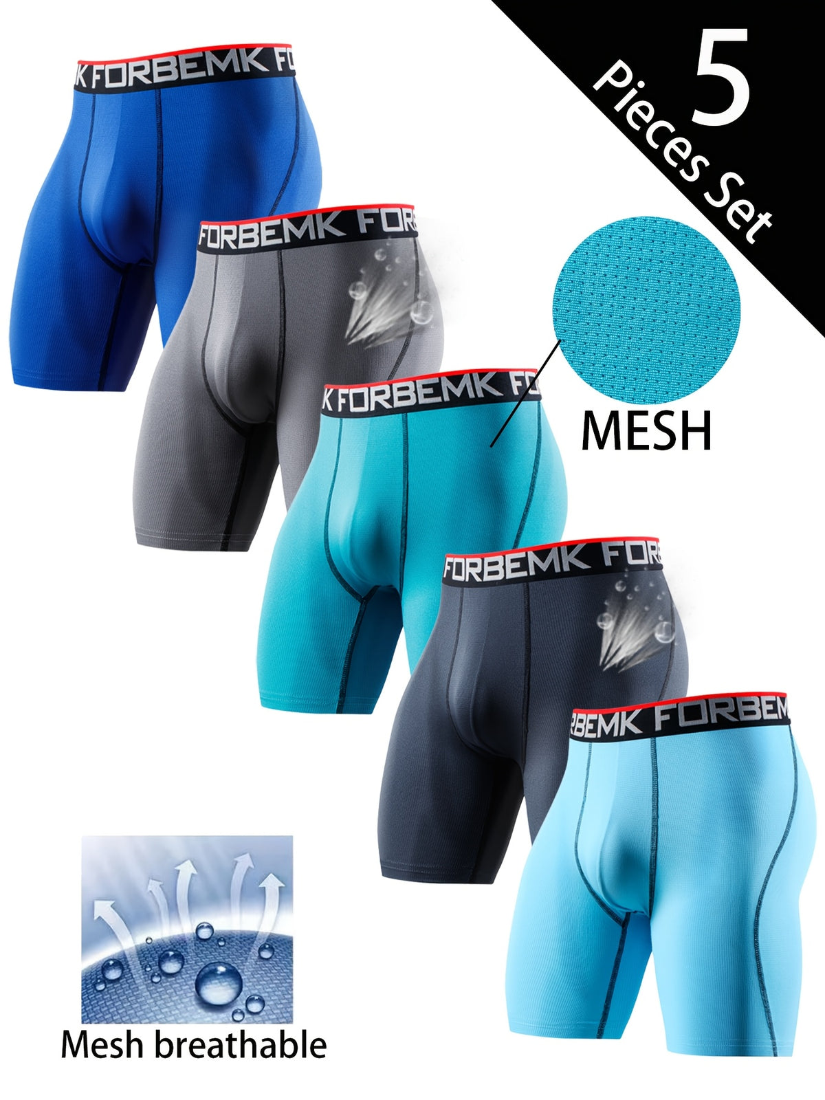 Boxer long de sport microfibre homme — lot de 5, uni, assortiment B