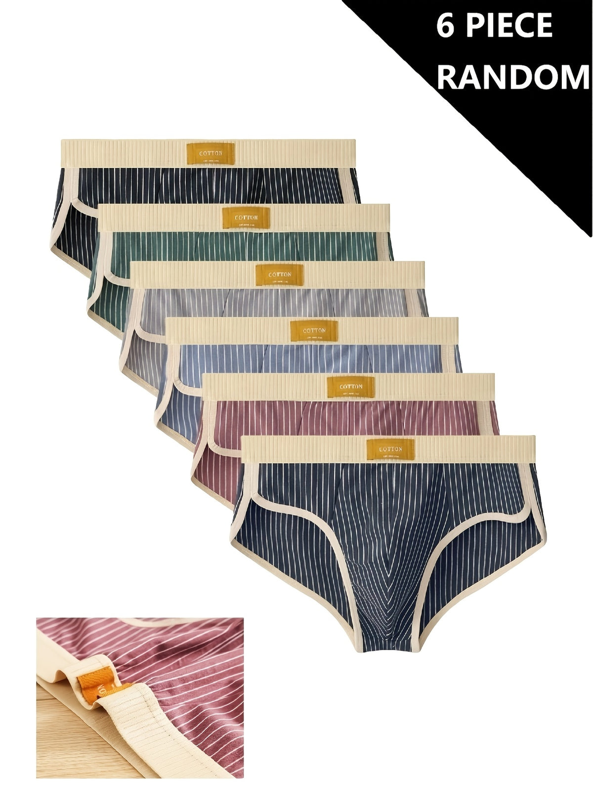 Slip grande taille de sport coton homme — lot de 6, rayé