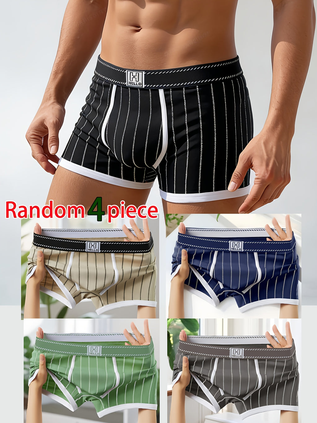 Boxer de sport respirant coton homme — lot de 4, rayé, du XS au XL