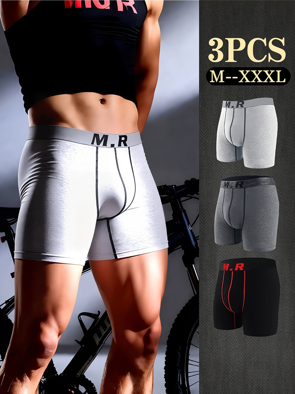 Boxer de sport respirant coton homme — lot de 3, uni, assortiment S