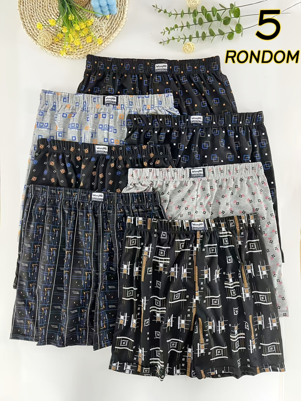 Boxer large de sport microfibre homme — lot de 5, géométrique