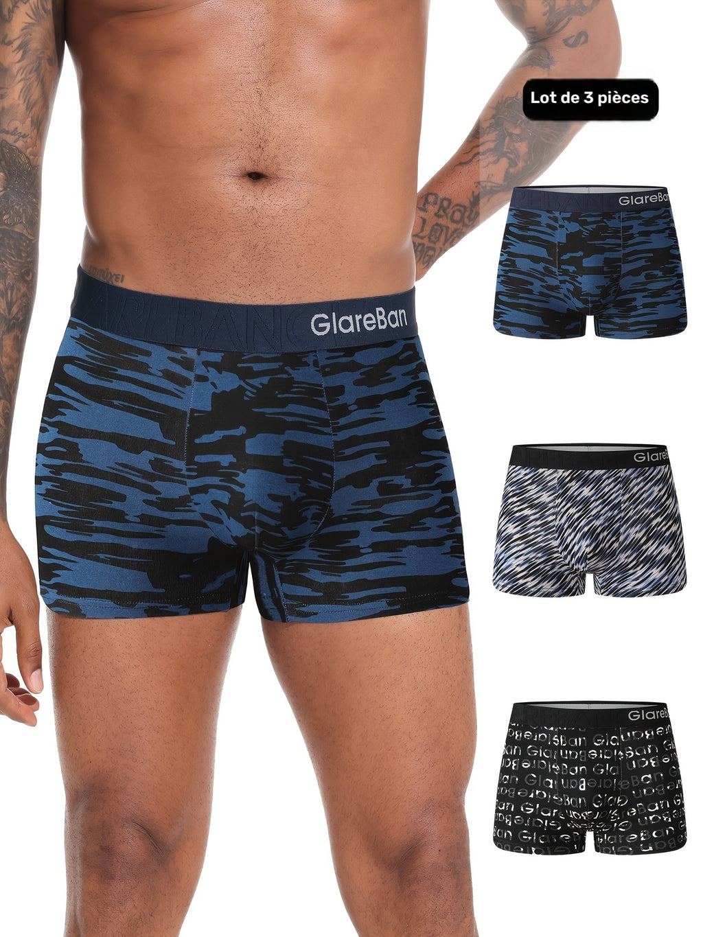 Boxer coton homme — lot de 3, imprimé, assortiment S, du S au XXL