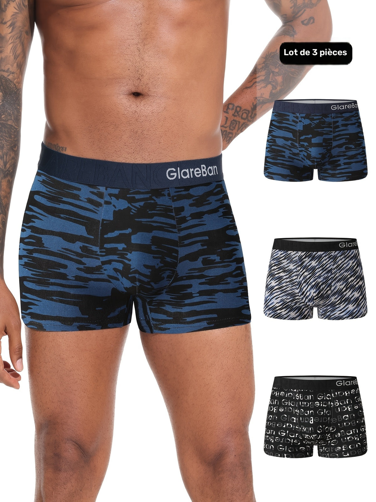 Boxer coton homme — lot de 3, imprimé, assortiment S, du S au XXL