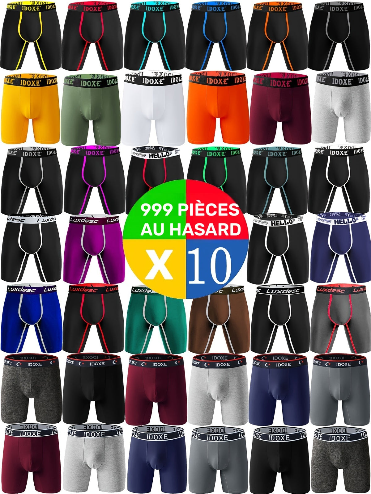 Boxer respirant microfibre homme — lot de 10, uni