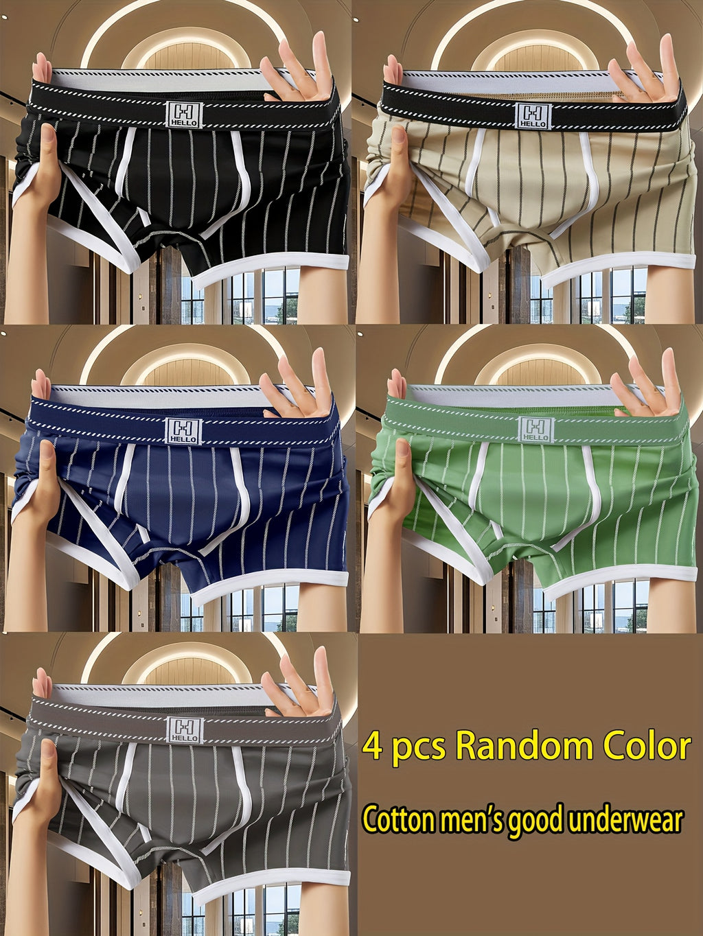 Boxer de sport respirant coton homme — lot de 4, rayé, du XS au XL