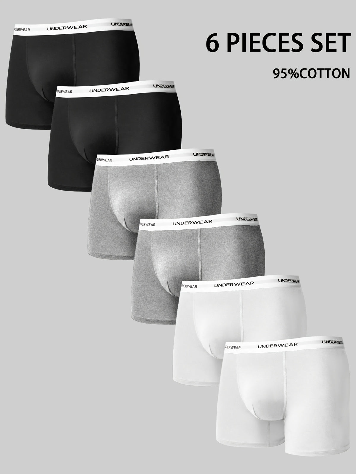 Boxer de sport respirant coton homme — lot de 6, uni, du S au XXL