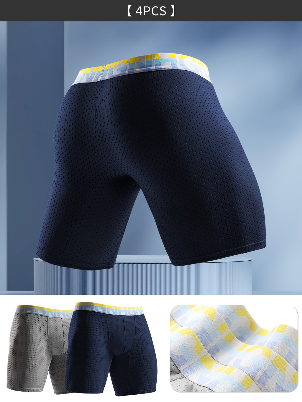 Boxer long de sport microfibre homme — lot de 4, uni