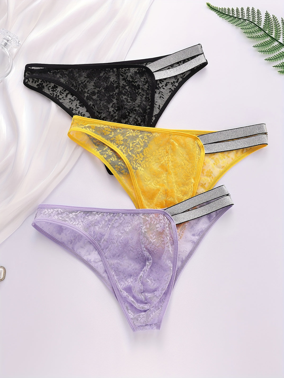 Slip microfibre homme — lot de 3, noir+jaune pissenlit+violet amour