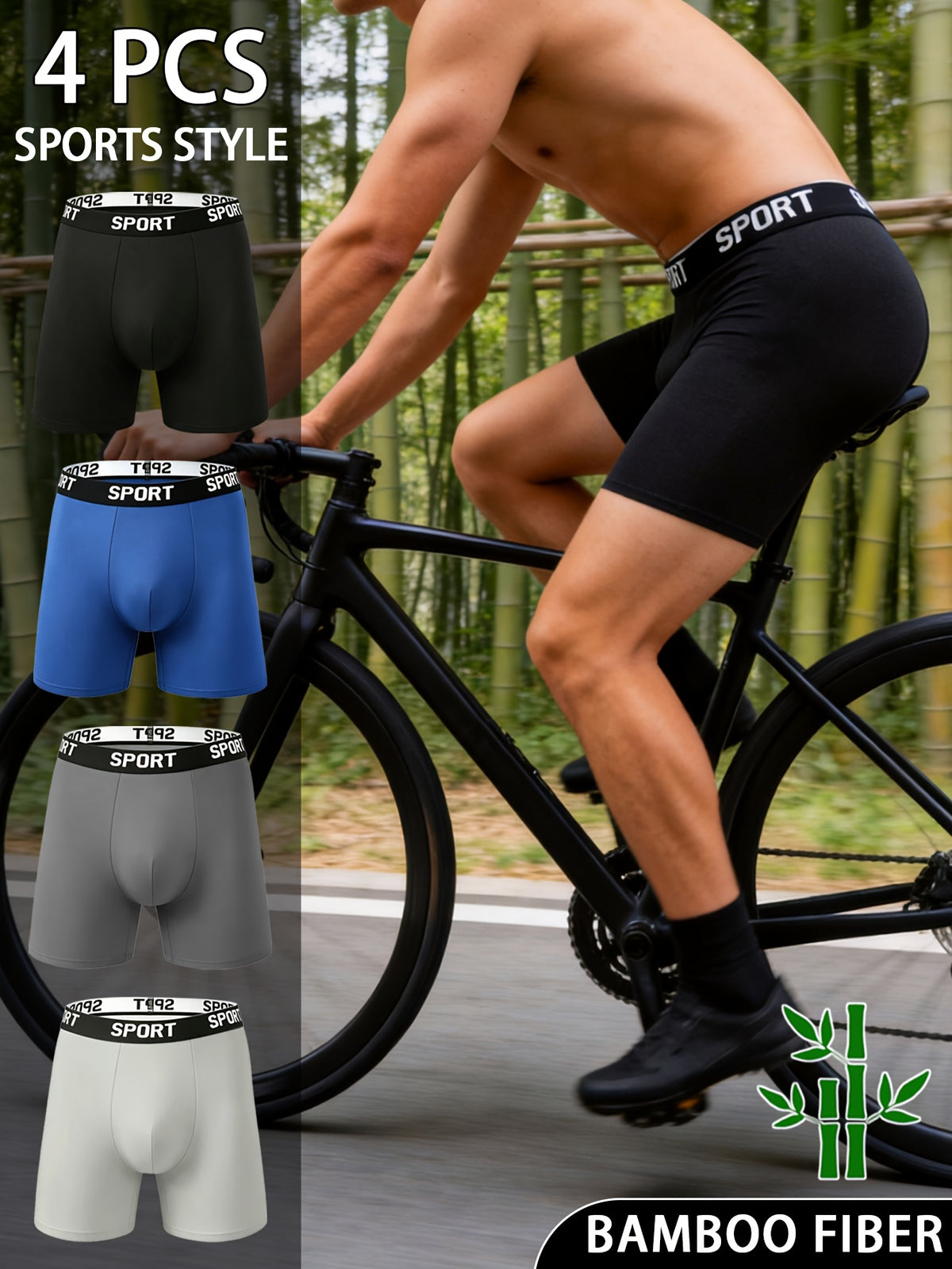 Slip de sport respirant bambou homme — lot de 4, uni